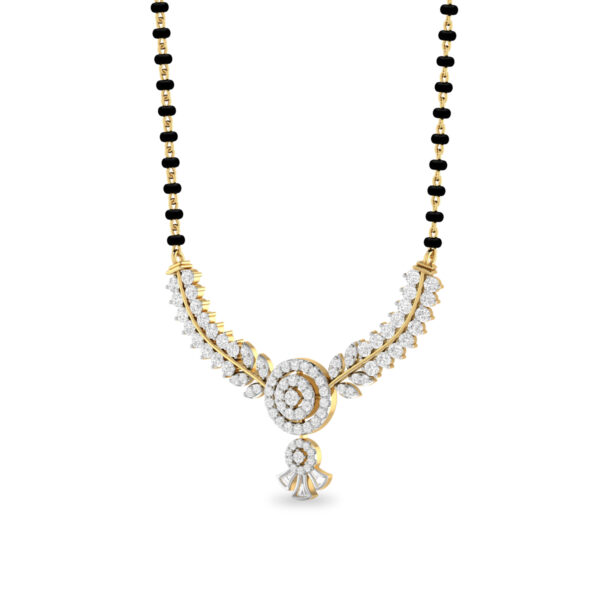 L A CELESTIAL GOLD NECKLACE WITH MANGALSULTRA PENDANT AND BLACK PEARLS