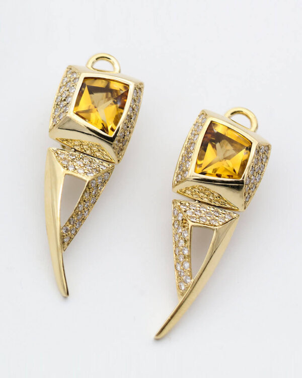 lemon topaz earrings with 8ct white gold and 0.2ct diamond accents - Image 2