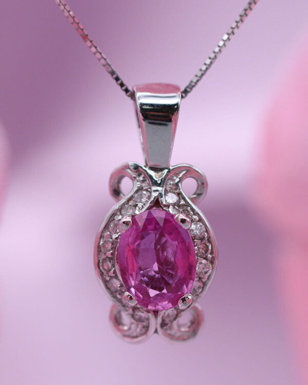 L A PEAR SHAPED SAPPHIRE AND 0.45CT DIAMOND PENDANT WITH WHITE GOLD NECKLACE - Image 2