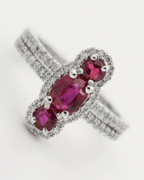 14CT white gold 3 piece ruby ring with 2ct Diamond Accents - Image 3