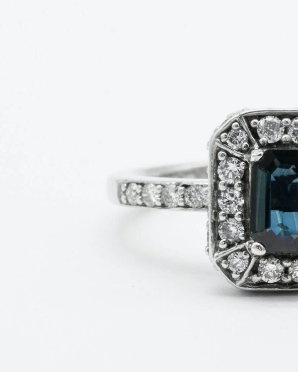 White Gold Sapphire and Diamond Cluster Ring - Image 2