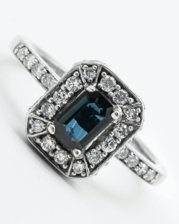 White Gold Sapphire and Diamond Cluster Ring - Image 3